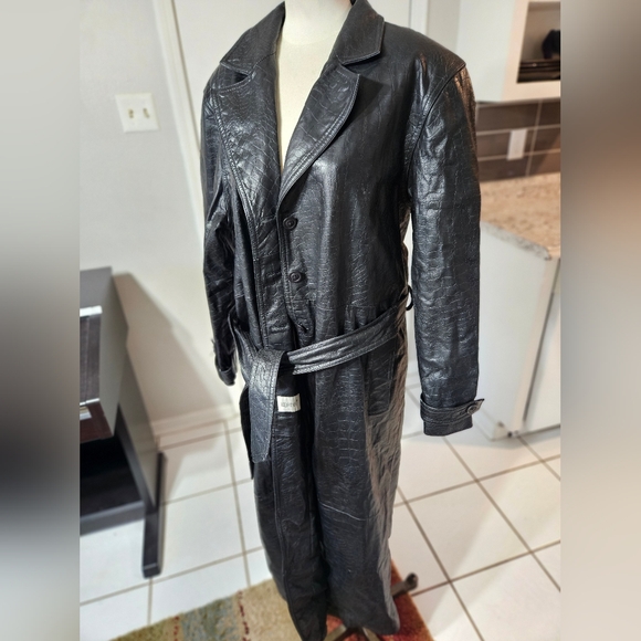 VTG 90s Together 100%Genuine Leather Cow Croc Indian Made Coat Size 16 - Picture 2 of 6